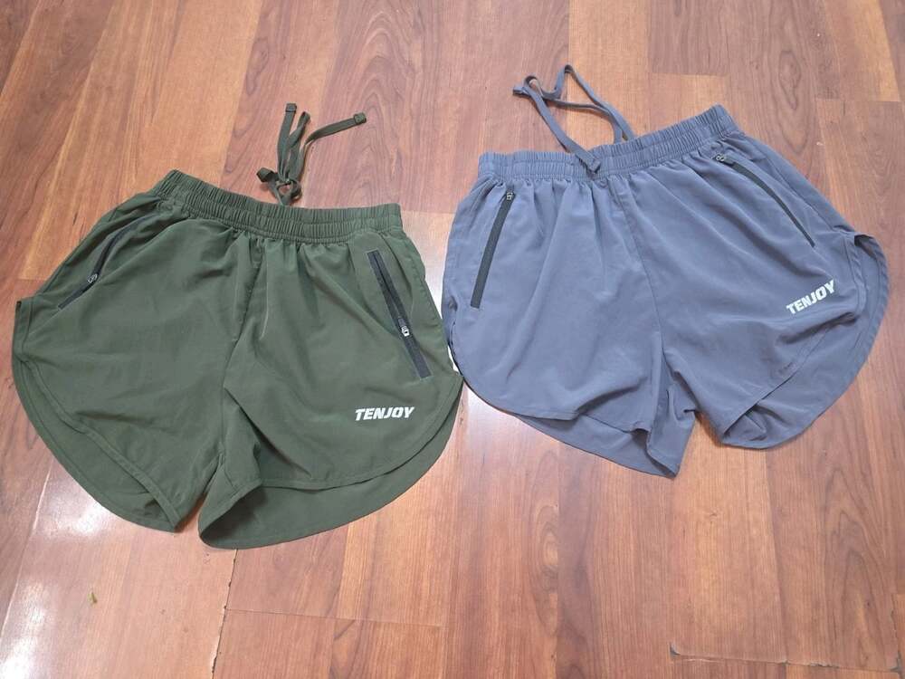 Set Of 2 Tenjoy Athletic Quick-Dry Running Shorts Zip Pockets Lined Green Grey